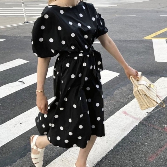 NWT Scoop NYC Polka Dot Ruched Belted Midi Dress Size XL (16-18) - Picture 1 of 4